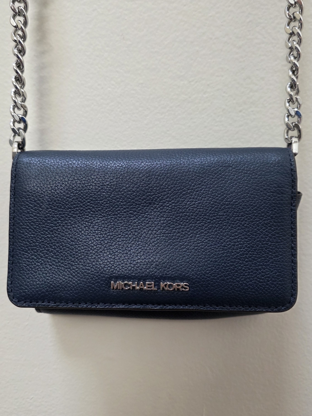 MICHAEL KORS Navy Leather Crossbody with Chain Strap